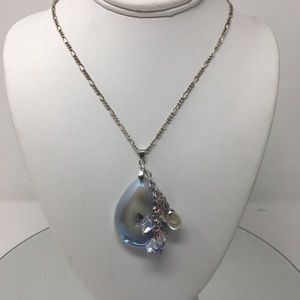 Opalescent Druzy Agate Pendant Necklace with Swarovski Charms